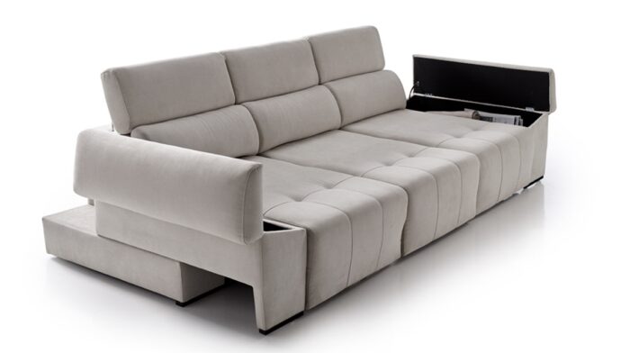 Sofá extensible Coktel Vista Sofá extensible Coktel extendido y arcones vistos